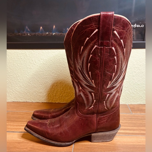 Shyanne Shoes - Shyanne Women's Leather Ruby Red Square Toe Heeled Western Cowboy Boots Size: 9M